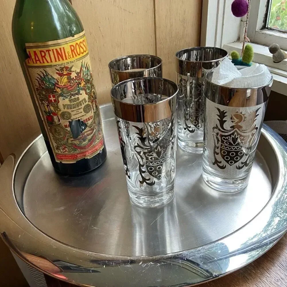Vintage Kimiko Guardian Shield Crest glass (4) set , Lusterware by Vitreon, vint